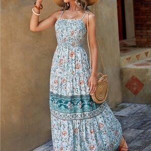 SHEIN Blue and Brown Floral Dress